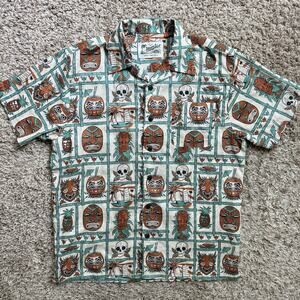 Howler Bros Shirt Men Size S Tiki Tatsu-Ya Hawaiian Aloha Button Cotton Tropical